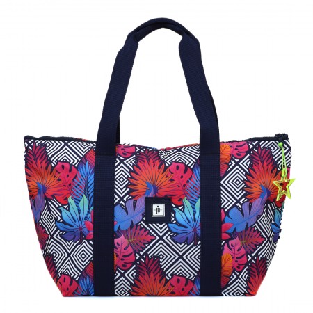 The LB Weekender in Tropical print with blue straps